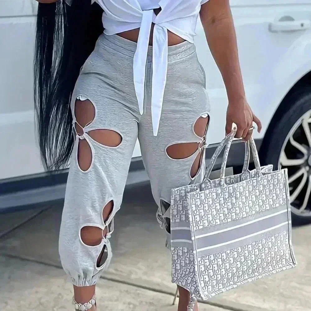 Sexy Cut Out Elastic Waist Pants - Picture 1 of 3